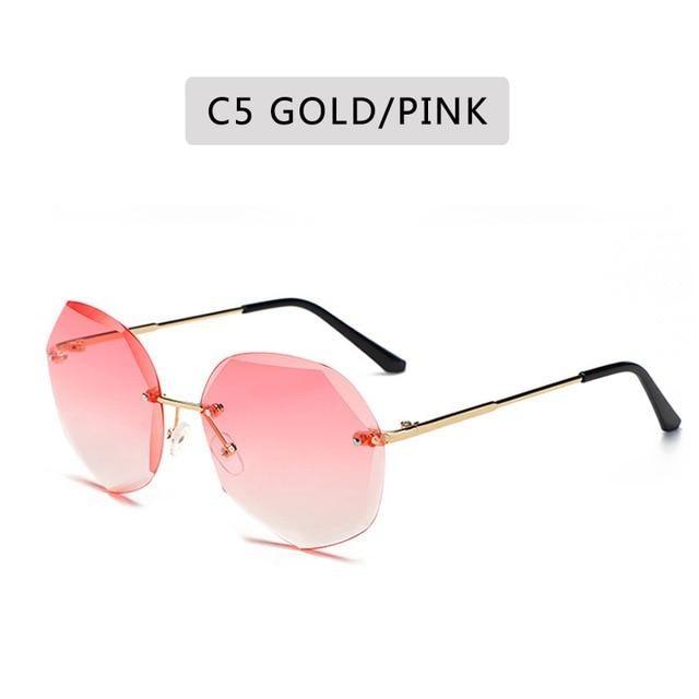 Classic Rimless Sunglasses Women Metal Frame Diamond Cutting Lens Sunglasses For Women New Fashion Black Color New Retro Sun Glasses For Women New Summer Style Sun glasses For Female Famous Style Frames