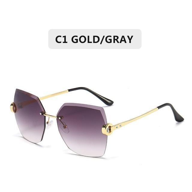 Classic Rimless Sunglasses Women Metal Frame Diamond Cutting Lens Sunglasses For Women New Fashion Black Color New Retro Sun Glasses For Women New Summer Style Sun glasses For Female Famous Style Frames