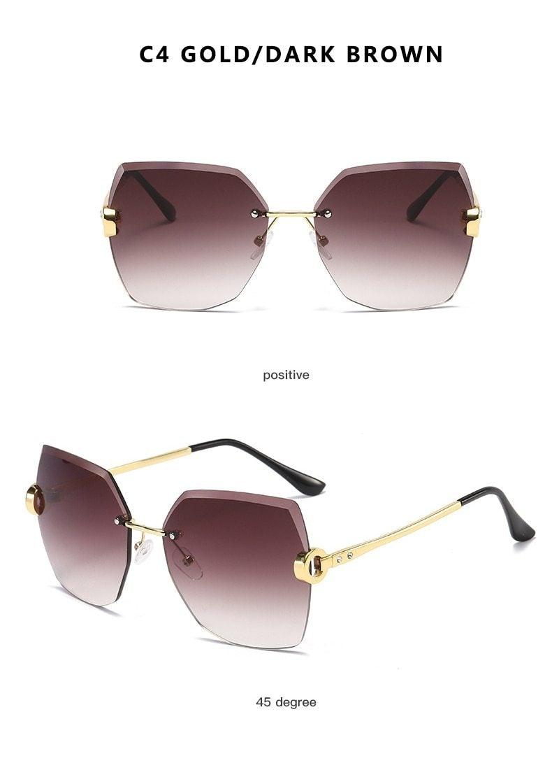 Classic Rimless Sunglasses Women Metal Frame Diamond Cutting Lens Sunglasses For Women New Fashion Black Color New Retro Sun Glasses For Women New Summer Style Sun glasses For Female Famous Style Frames