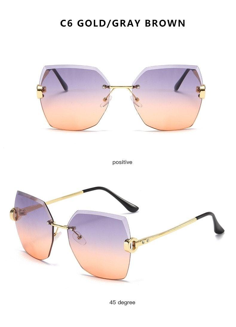 Classic Rimless Sunglasses Women Metal Frame Diamond Cutting Lens Sunglasses For Women New Fashion Black Color New Retro Sun Glasses For Women New Summer Style Sun glasses For Female Famous Style Frames