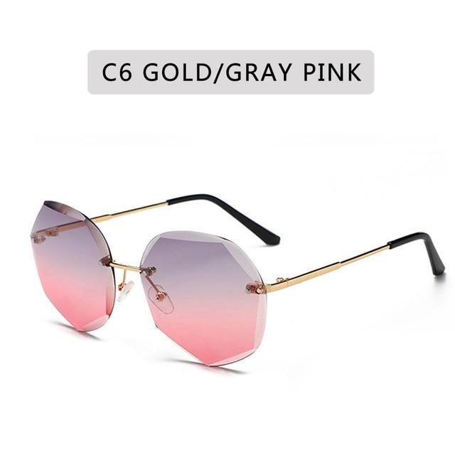 Classic Rimless Sunglasses Women Metal Frame Diamond Cutting Lens Sunglasses For Women New Fashion Black Color New Retro Sun Glasses For Women New Summer Style Sun glasses For Female Famous Style Frames