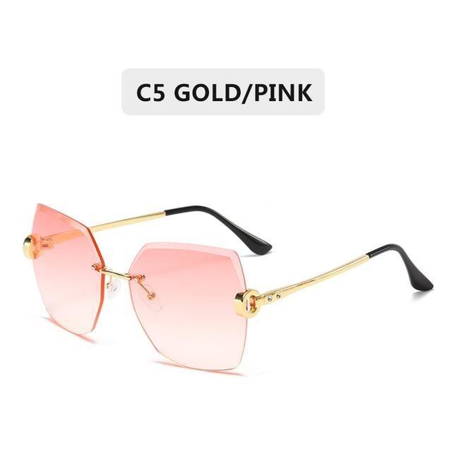 Classic Rimless Sunglasses Women Metal Frame Diamond Cutting Lens Sunglasses For Women New Fashion Black Color New Retro Sun Glasses For Women New Summer Style Sun glasses For Female Famous Style Frames
