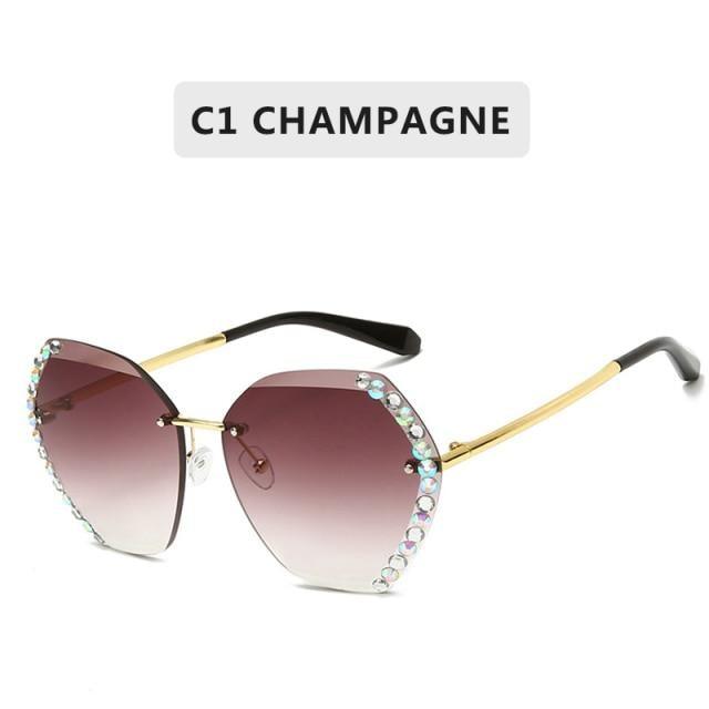 Classic Rimless Sunglasses Women Metal Frame Diamond Cutting Lens Sunglasses For Women New Fashion Black Color New Retro Sun Glasses For Women New Summer Style Sun glasses For Female Famous Style Frames