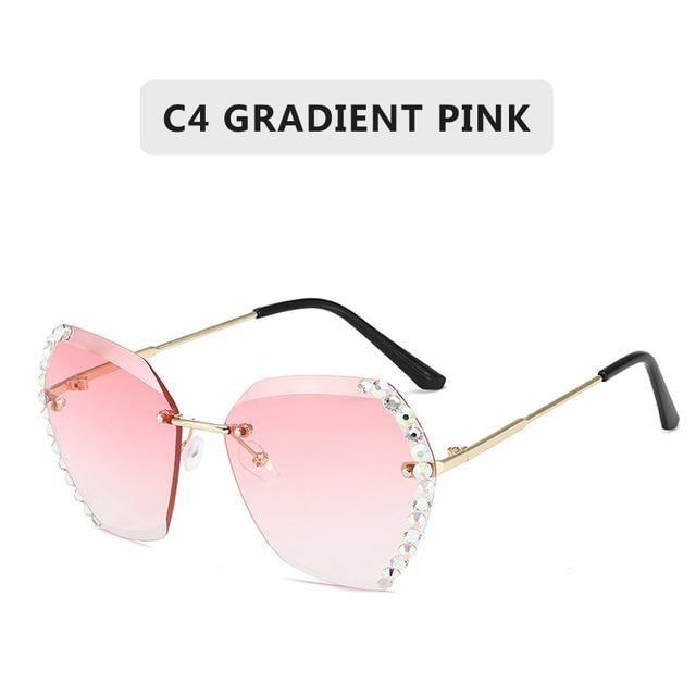Classic Rimless Sunglasses Women Metal Frame Diamond Cutting Lens Sunglasses For Women New Fashion Black Color New Retro Sun Glasses For Women New Summer Style Sun glasses For Female Famous Style Frames