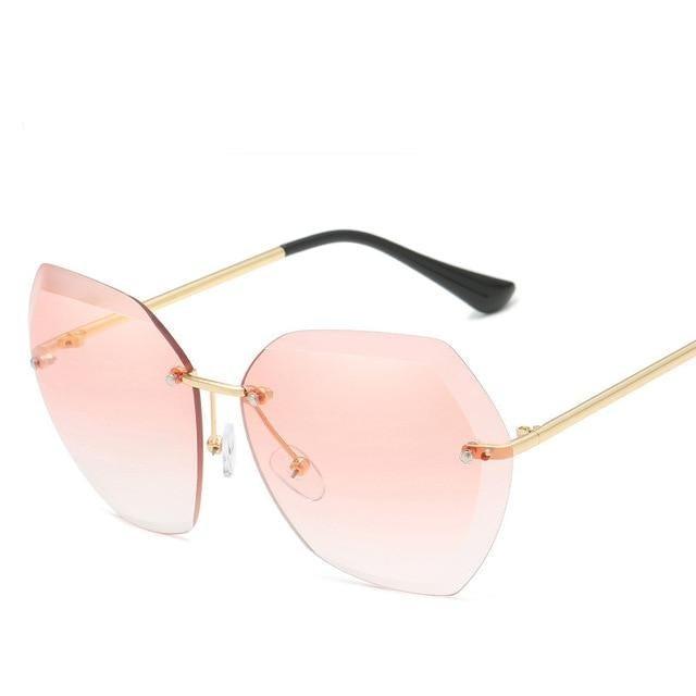 Classic Rimless Sunglasses Women Metal Frame Diamond Cutting Lens Sunglasses For Women New Fashion Black Color New Retro Sun Glasses For Women New Summer Style Sun glasses For Female Famous Style Frames
