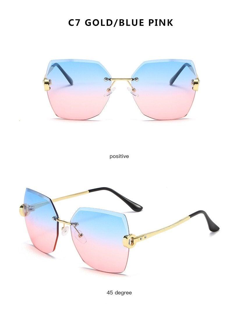 Classic Rimless Sunglasses Women Metal Frame Diamond Cutting Lens Sunglasses For Women New Fashion Black Color New Retro Sun Glasses For Women New Summer Style Sun glasses For Female Famous Style Frames