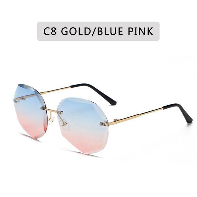 Classic Rimless Sunglasses Women Metal Frame Diamond Cutting Lens Sunglasses For Women New Fashion Black Color New Retro Sun Glasses For Women New Summer Style Sun glasses For Female Famous Style Frames