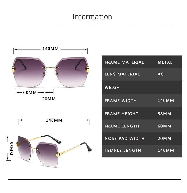 Classic Rimless Sunglasses Women Metal Frame Diamond Cutting Lens Sunglasses For Women New Fashion Black Color New Retro Sun Glasses For Women New Summer Style Sun glasses For Female Famous Style Frames