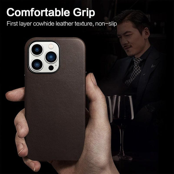 Classic Simple Brown Black Shockproof Drop Proof Phone Case Protective Genuine Leather Case for iPhone 13 Pro Max Business Case for iPhone 13 Mini Classic Magnetic Charging Phone Back Cover