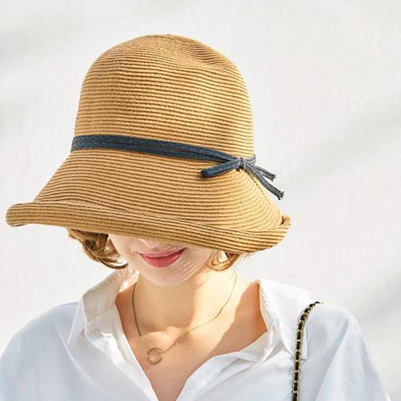 Classic Style Straw Hat Women Foldable Traveling Summer Women's Big Sun Hat Vintage Design Wide Side Straw Hat Female Summer Beach Hat Holiday Party Cap 56-58CM