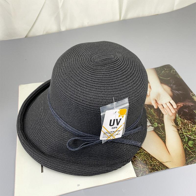 Classic Style Straw Hat Women Foldable Traveling Summer Women's Big Sun Hat Vintage Design Wide Side Straw Hat Female Summer Beach Hat Holiday Party Cap 56-58CM