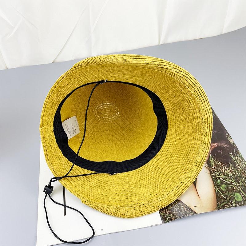 Classic Style Straw Hat Women Foldable Traveling Summer Women's Big Sun Hat Vintage Design Wide Side Straw Hat Female Summer Beach Hat Holiday Party Cap 56-58CM