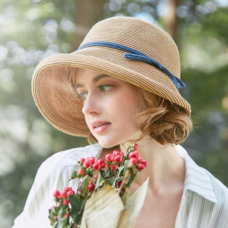 Classic Style Straw Hat Women Foldable Traveling Summer Women's Big Sun Hat Vintage Design Wide Side Straw Hat Female Summer Beach Hat Holiday Party Cap 56-58CM