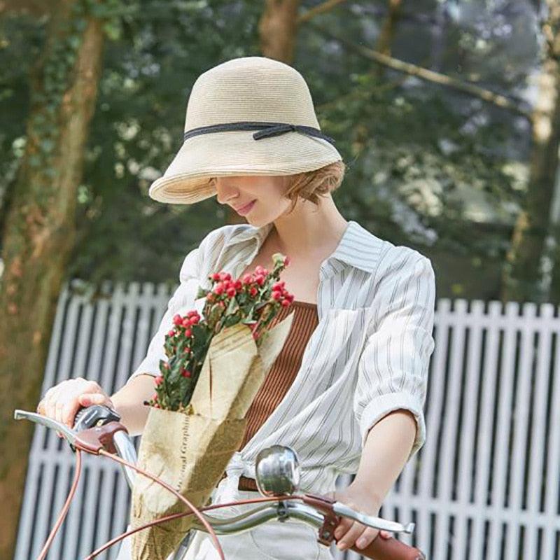Classic Style Straw Hat Women Foldable Traveling Summer Women's Big Sun Hat Vintage Design Wide Side Straw Hat Female Summer Beach Hat Holiday Party Cap 56-58CM