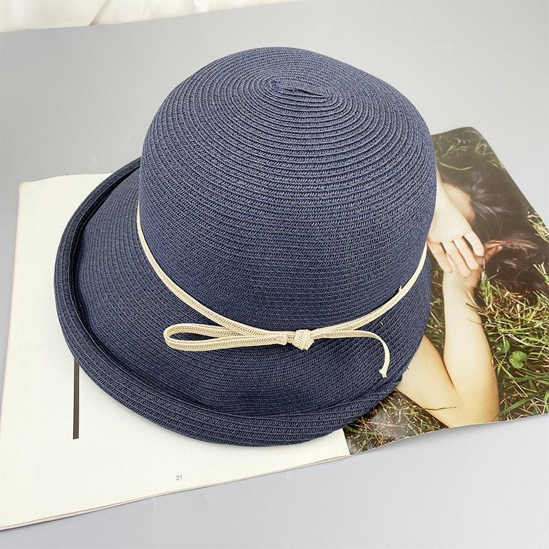 Classic Style Straw Hat Women Foldable Traveling Summer Women's Big Sun Hat Vintage Design Wide Side Straw Hat Female Summer Beach Hat Holiday Party Cap 56-58CM