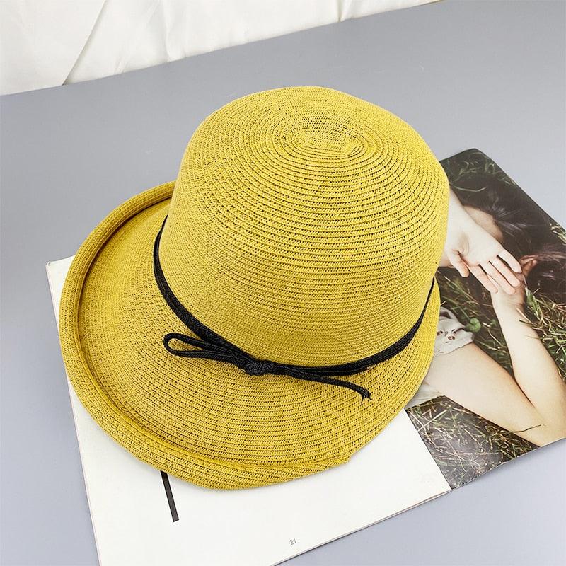 Classic Style Straw Hat Women Foldable Traveling Summer Women's Big Sun Hat Vintage Design Wide Side Straw Hat Female Summer Beach Hat Holiday Party Cap 56-58CM