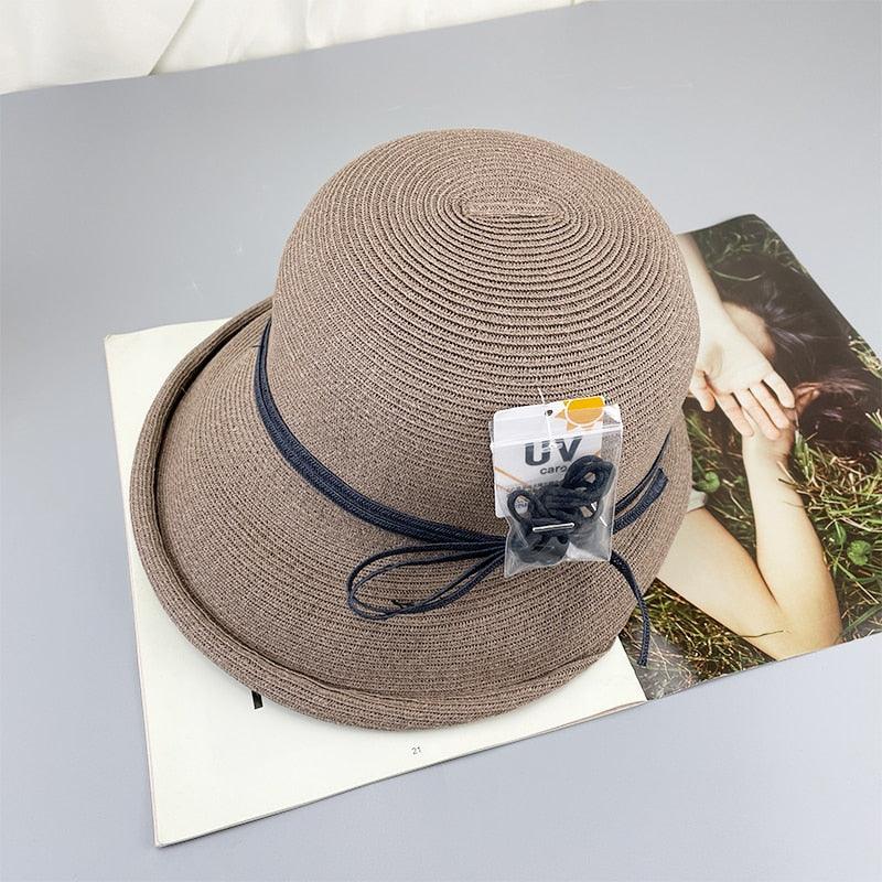 Classic Style Straw Hat Women Foldable Traveling Summer Women's Big Sun Hat Vintage Design Wide Side Straw Hat Female Summer Beach Hat Holiday Party Cap 56-58CM