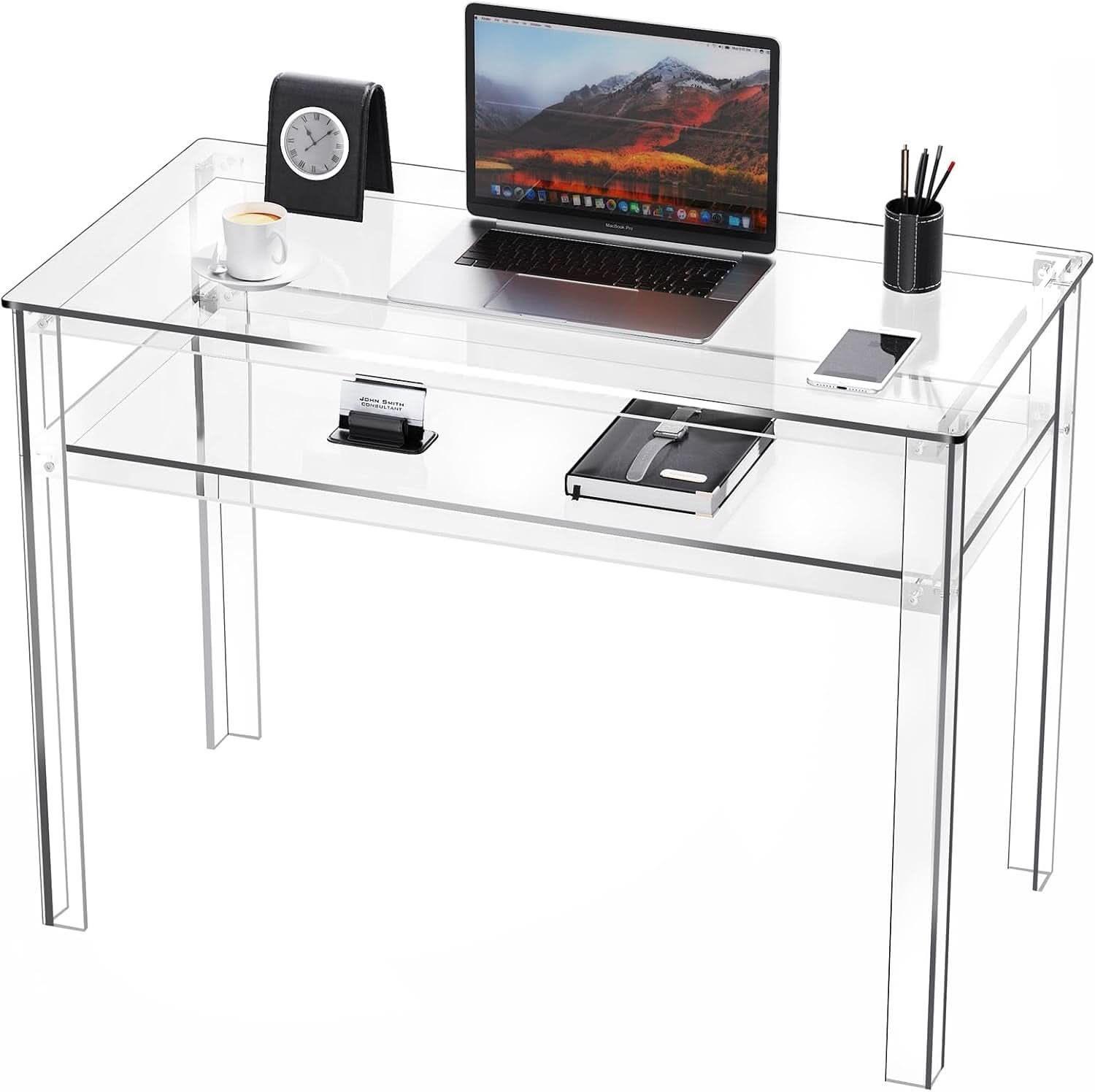 Clear Acrylic Desk with Open Storage for Home Office