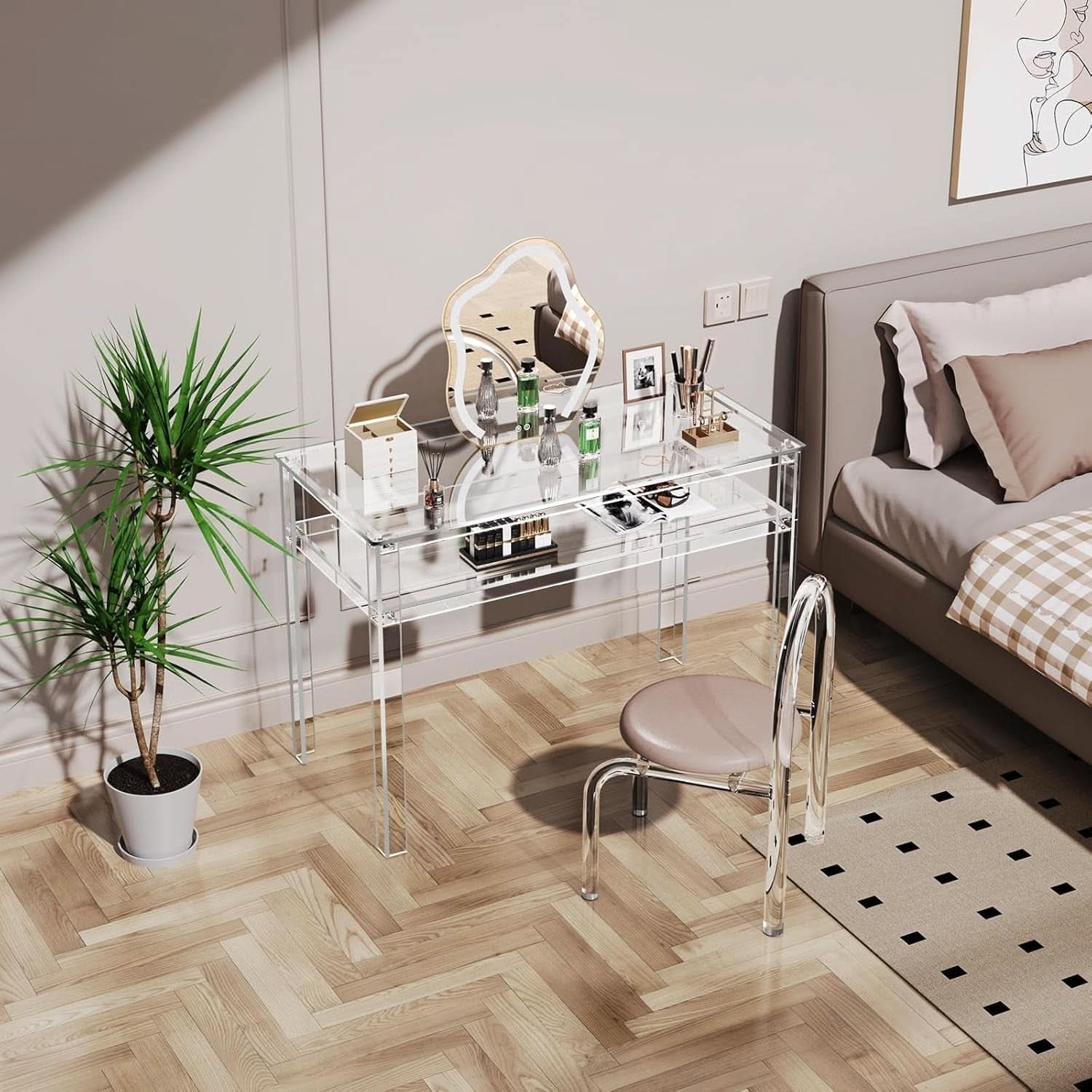 Clear Acrylic Desk with Open Storage for Home Office