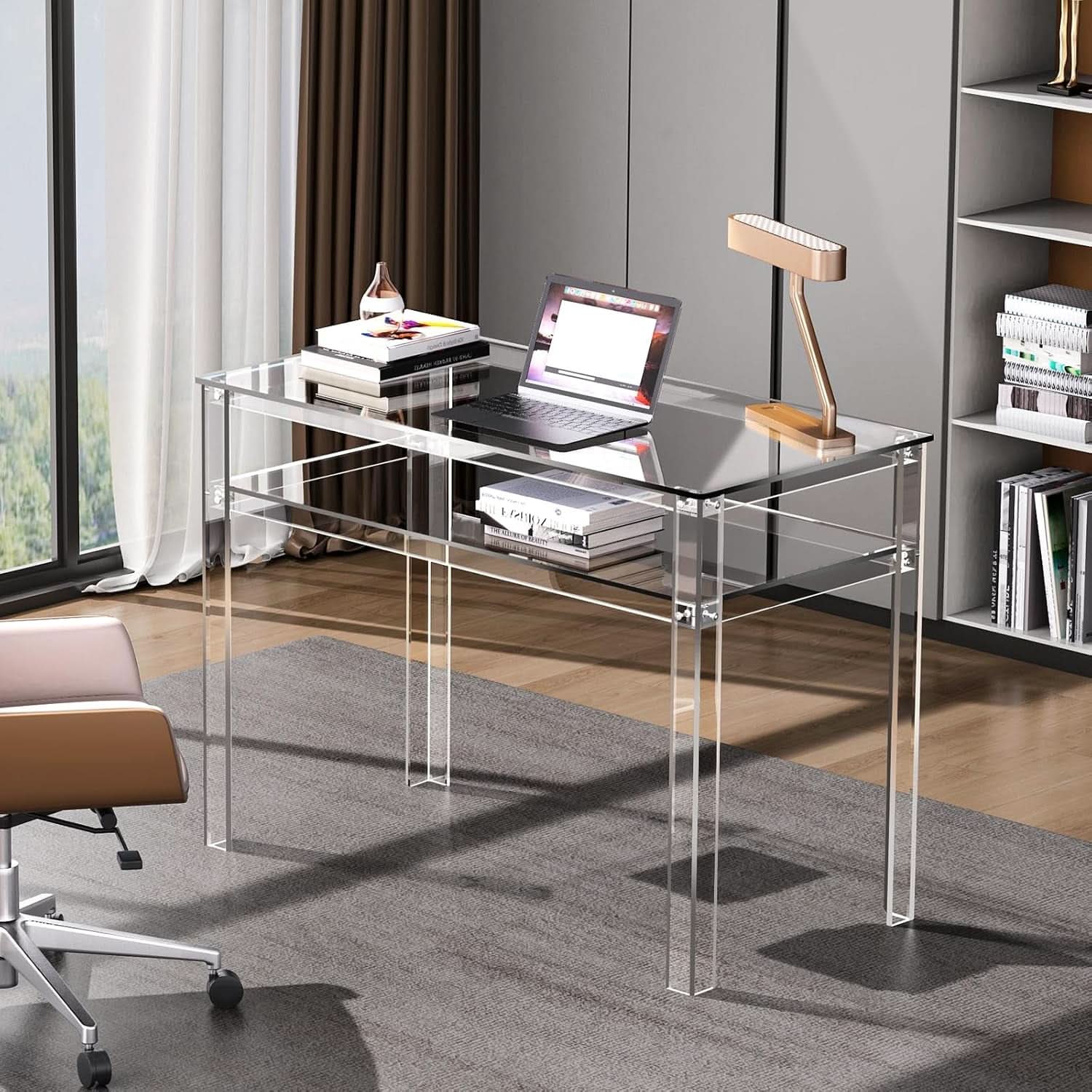 Clear Acrylic Desk with Open Storage for Home Office