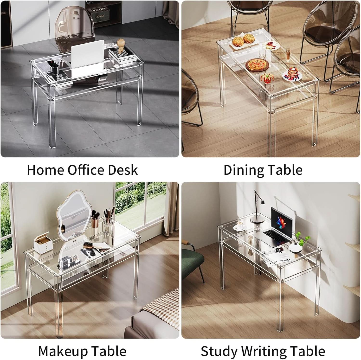 Clear Acrylic Desk with Open Storage for Home Office