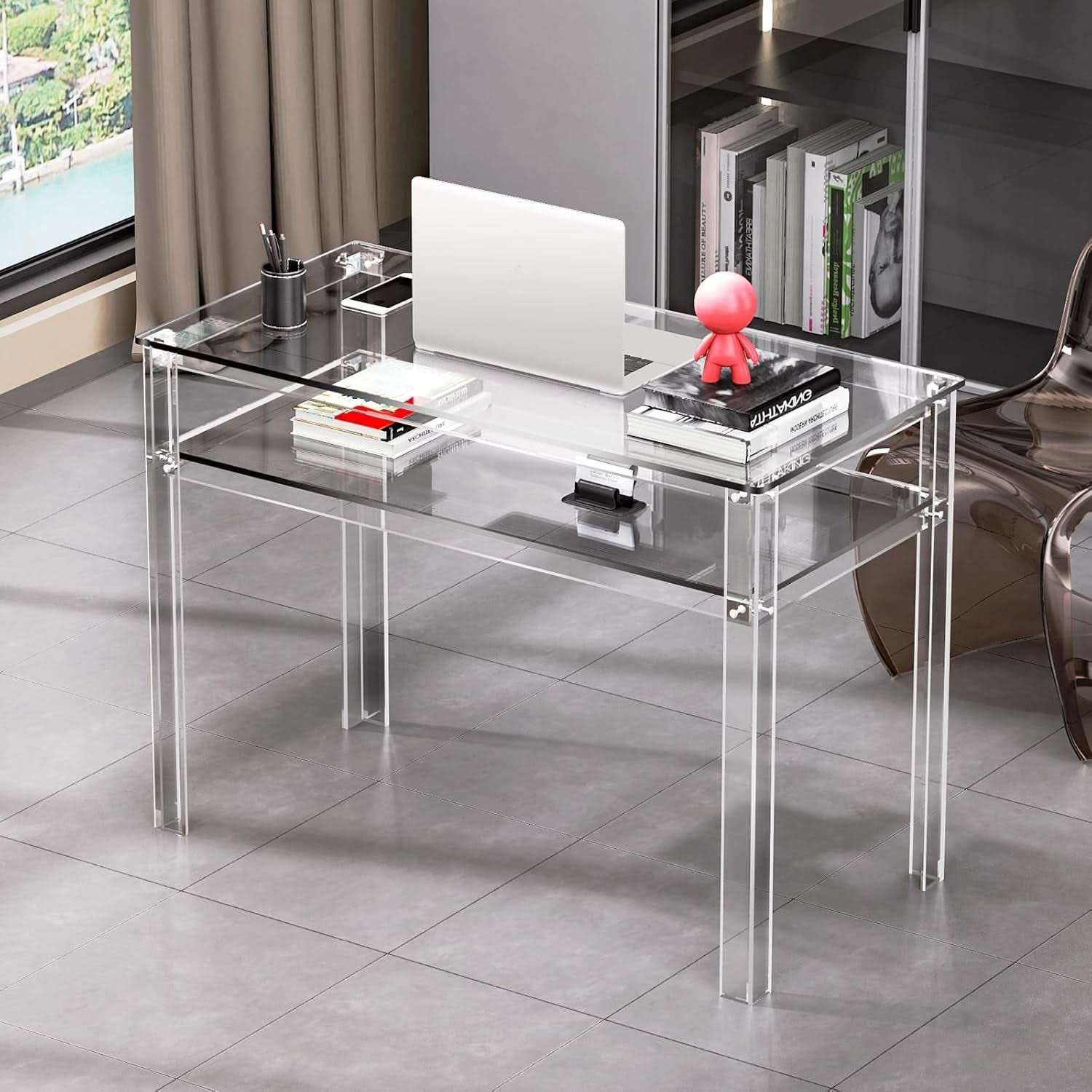 Clear Acrylic Desk with Open Storage for Home Office