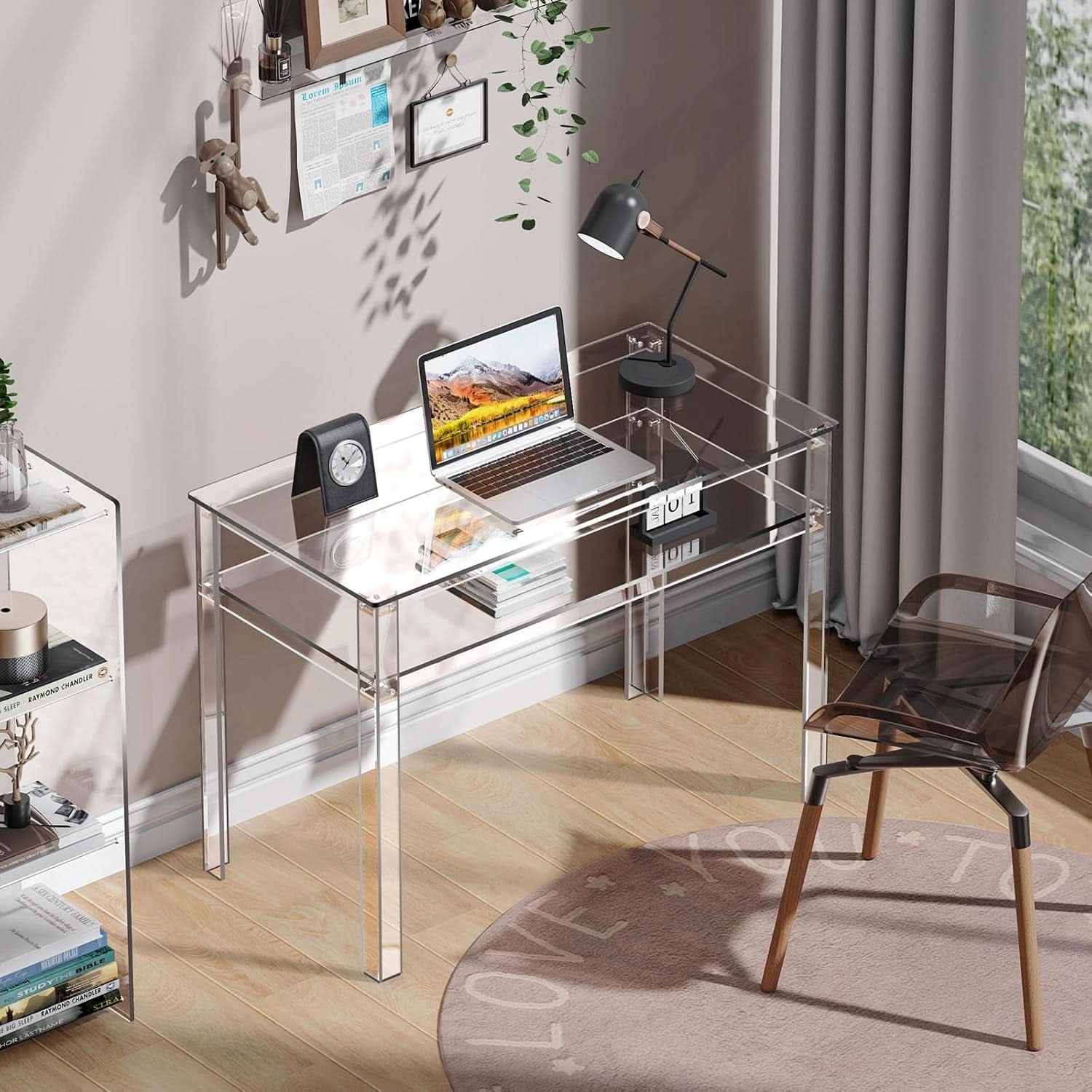 Clear Acrylic Desk with Open Storage for Home Office