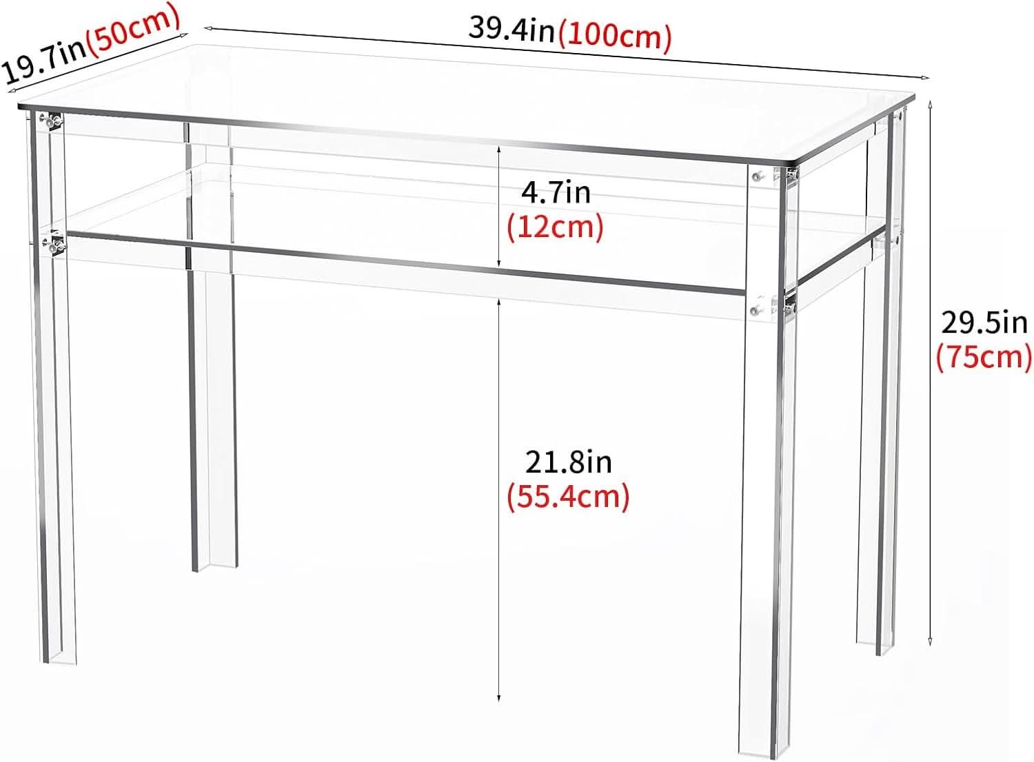 Clear Acrylic Desk with Open Storage for Home Office