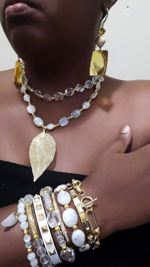 Clear Quartz and Moonstone Stacked Bracelet set