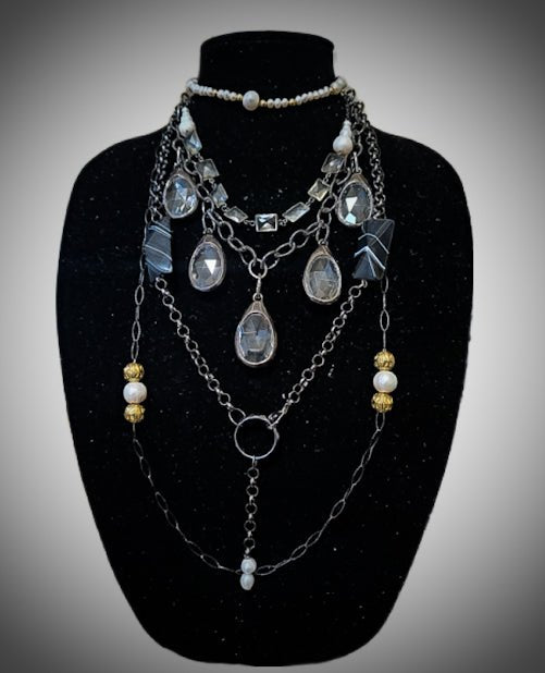 Clear Quartz Gunmetal Layered Necklace