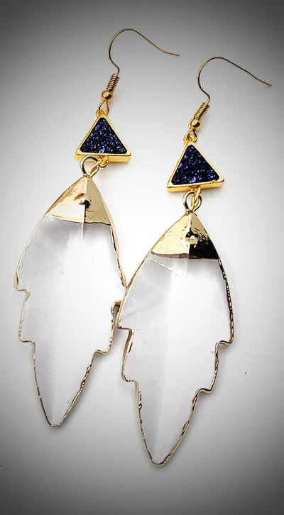 Clear Quartz Leaf Earrings 