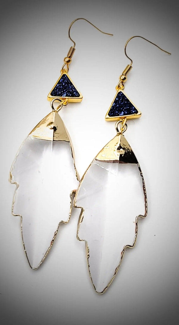 Clear Quartz Leaf Earrings 
