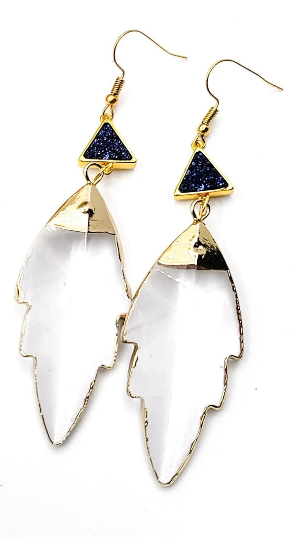 Clear Quartz Leaf Earrings 
