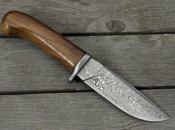 Clemence Damascus Engraved Hunting Knife with Exotic Rose Wood handle & Sheath - Gifts for You 'n Me
