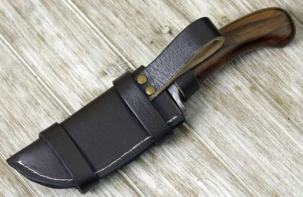 Clemence Damascus Engraved Hunting Knife with Exotic Rose Wood handle & Sheath