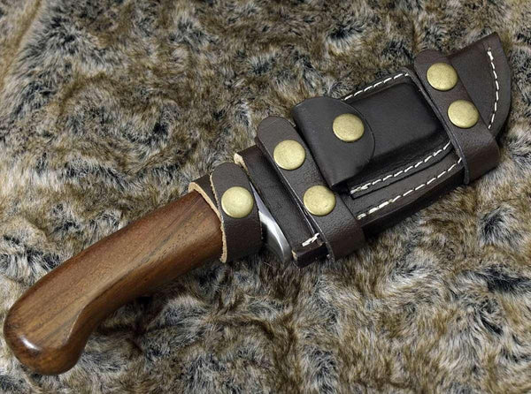 Clemence Damascus Engraved Hunting Knife with Exotic Rose Wood handle & Sheath - Gifts for You 'n Me
