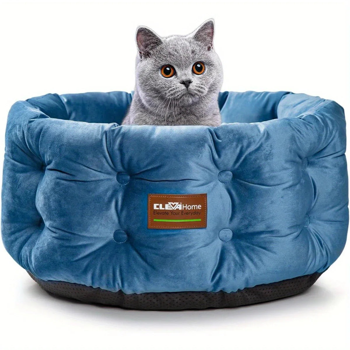ClevaHome Deep Nest Cat Bed for Small Pets up to 15lbs - Round Cat Beds for Indoor Cats, Luxurious Velvet Feel, Extra High Sides, Machine Washable Comfort Pet Bed with Non-Slip Bottom