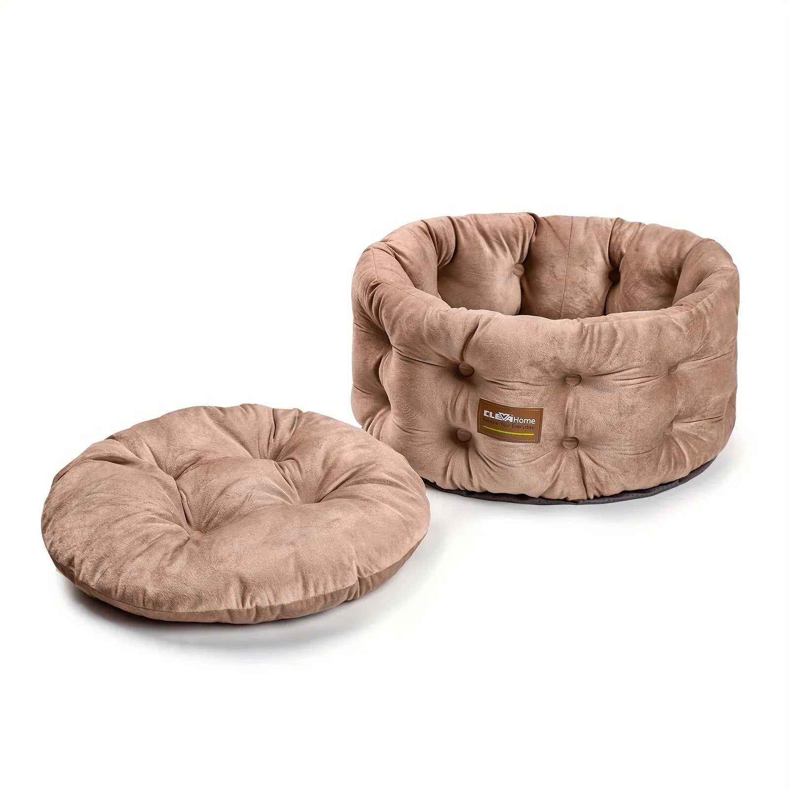 ClevaHome Deep Nest Cat Bed for Small Pets up to 15lbs - Round Cat Beds for Indoor Cats, Luxurious Velvet Feel, Extra High Sides, Machine Washable Comfort Pet Bed with Non-Slip Bottom