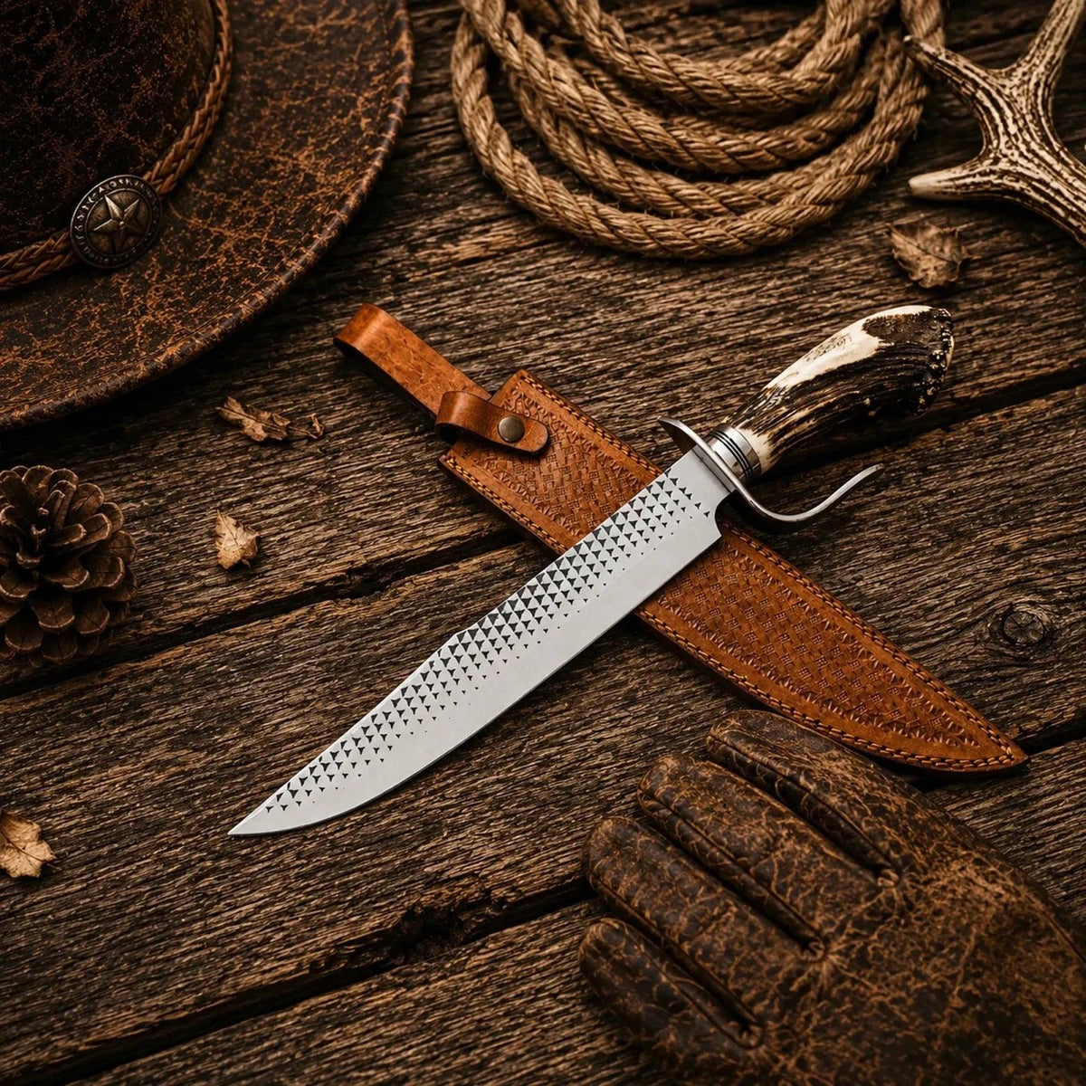 Clip Point Farrier Rasp Hunting Bowie Knife – 16