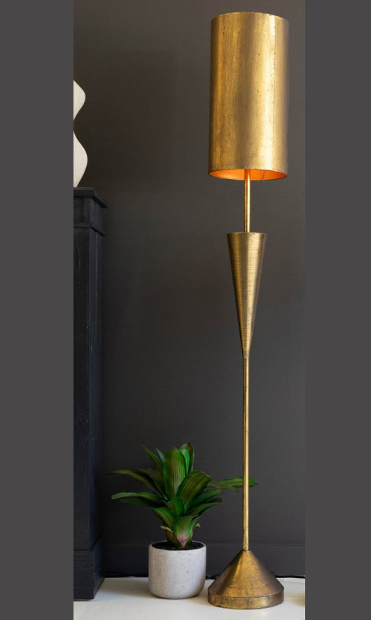 Antique Gold Floor and Table Lamp with Metal Barrel Shades