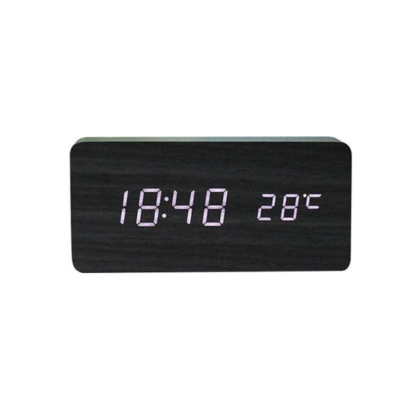 Clocks LED Wooden Alarm Clock Watch Wooden Wood Clock New Version LED Alarm Digital Desk Clock Adjustable Brightness, Alarm Time, Displays Time Date Temperature  Table Voice Control Digital Wood Electronic Desktop Table