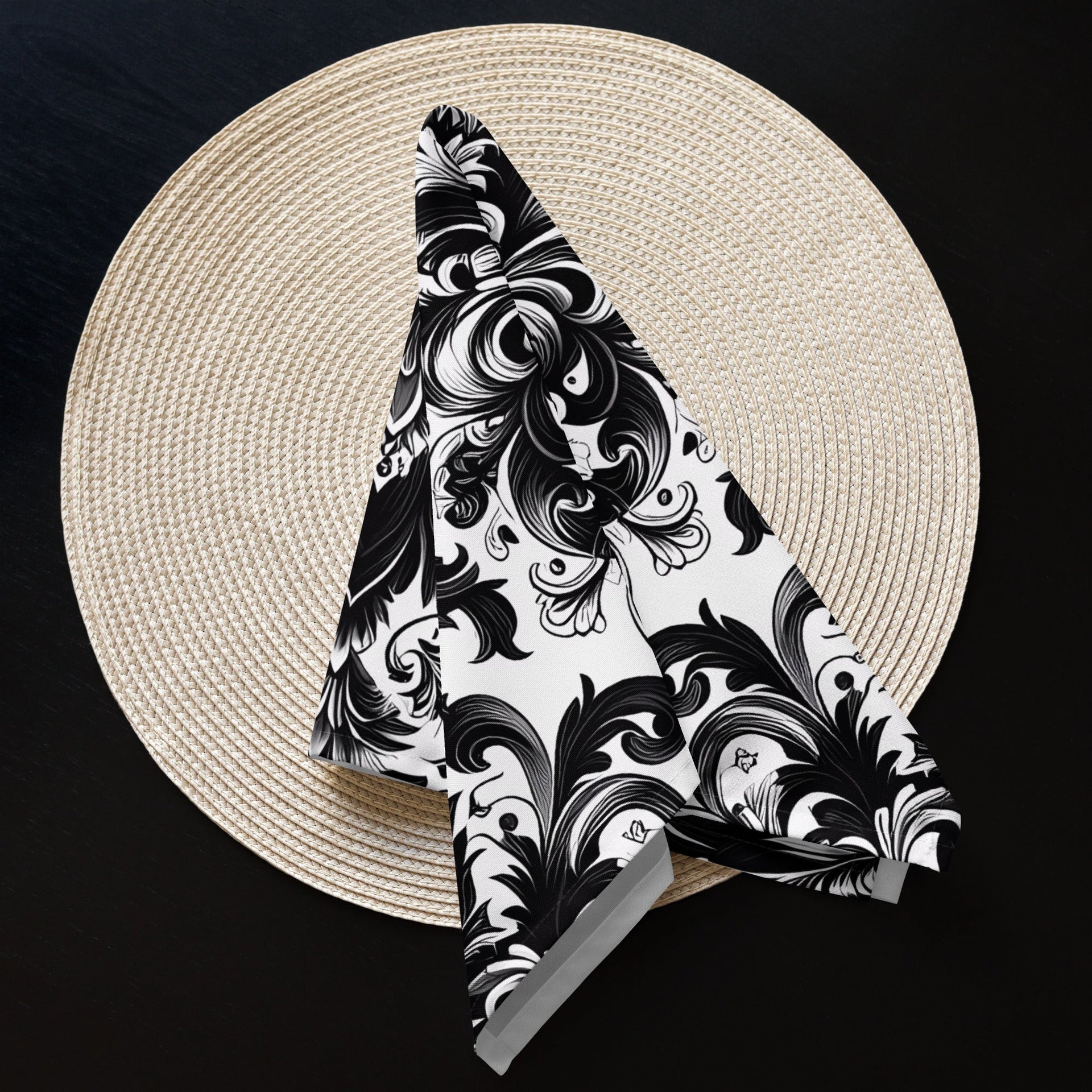 Black and White Damask Cloth Napkin Set – Elegant Reusable Fabric Napkins for Dining & Events
