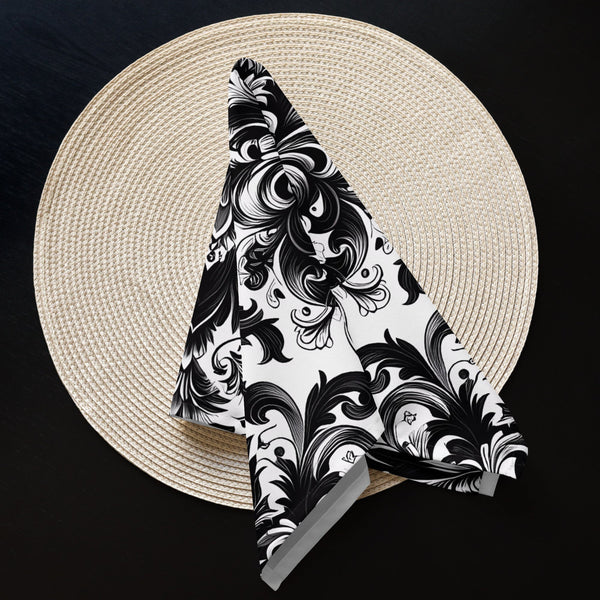 Black and White Damask Cloth Napkin Set – Elegant Reusable Fabric Napkins for Dining & Events