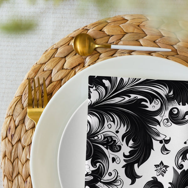 Black and White Damask Cloth Napkin Set – Elegant Reusable Fabric Napkins for Dining & Events
