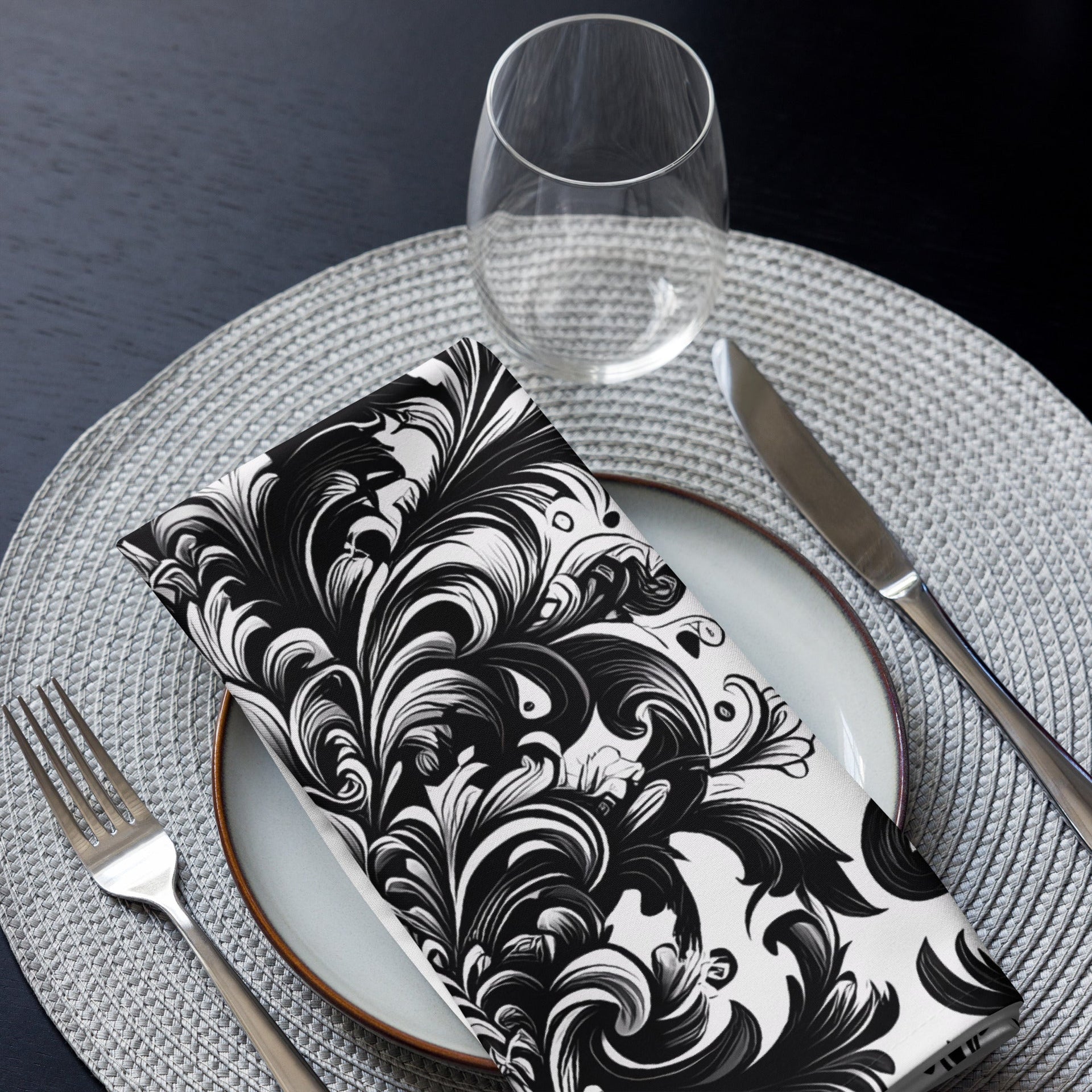 Black and White Damask Cloth Napkin Set – Elegant Reusable Fabric Napkins for Dining & Events