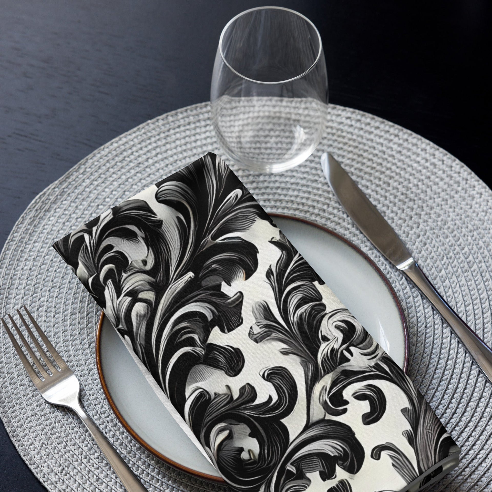 Black and White Damask Cloth Napkin Set - Elegant Reusable Fabric Napkins for Dining, Wedding, and Home Décor
