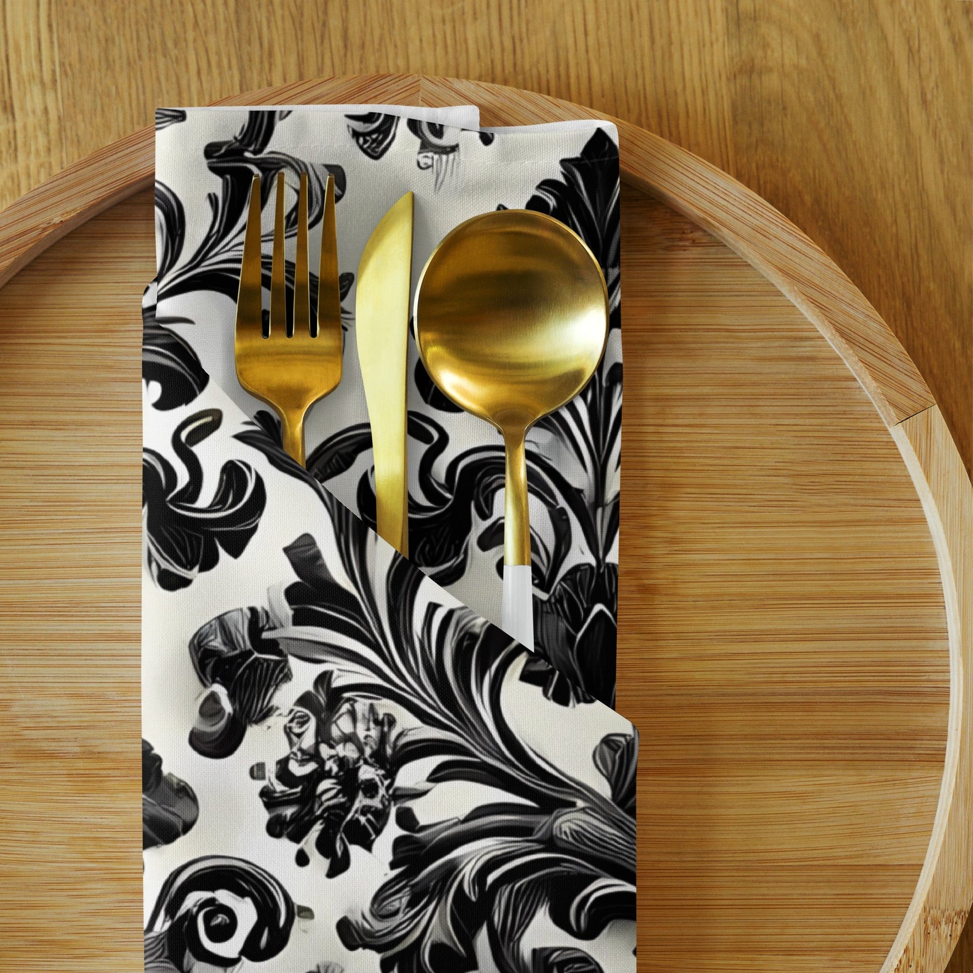 Black and White Damask Cloth Napkin Set - Elegant Reusable Fabric Napkins for Dining, Wedding, and Home Décor