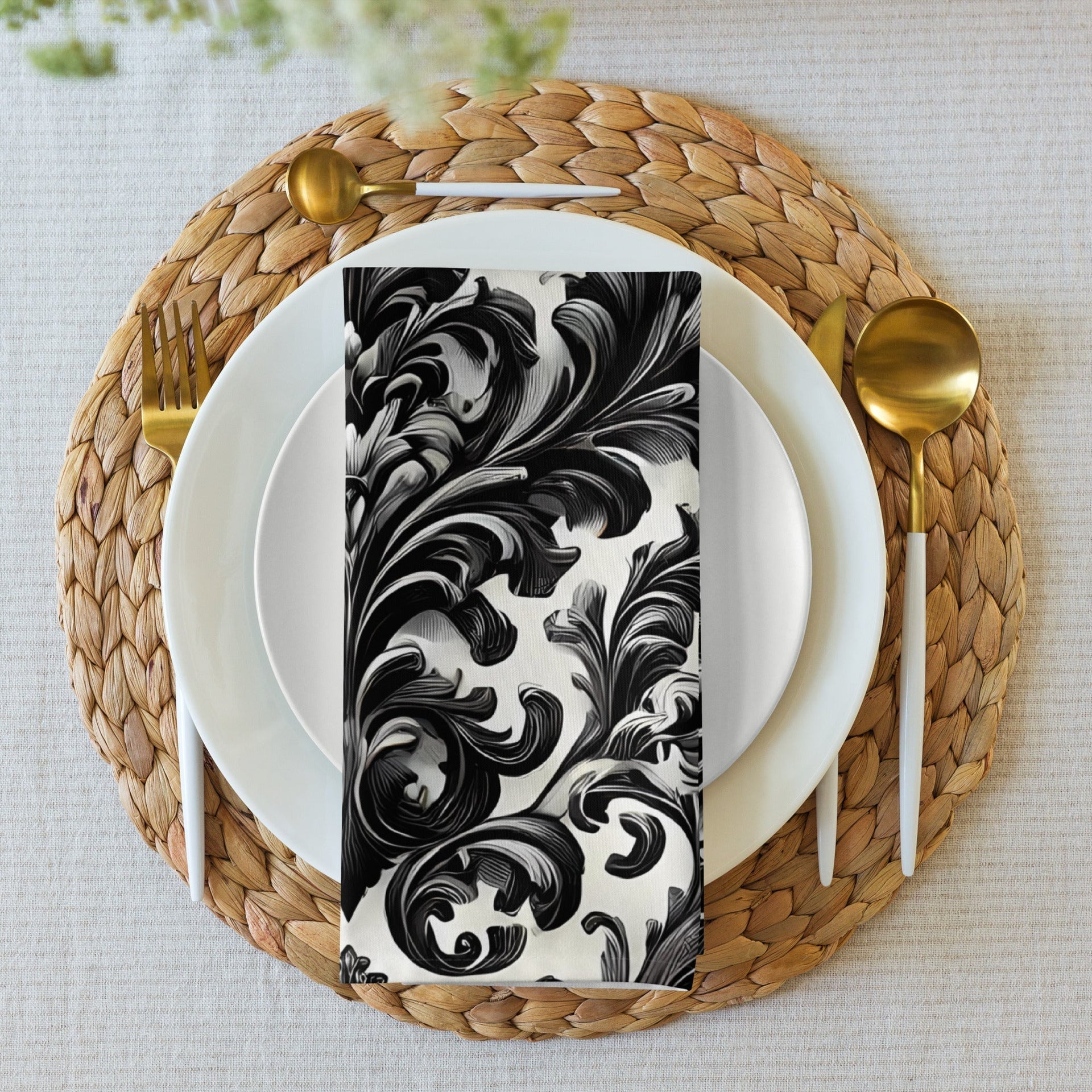 Black and White Damask Cloth Napkin Set - Elegant Reusable Fabric Napkins for Dining, Wedding, and Home Décor