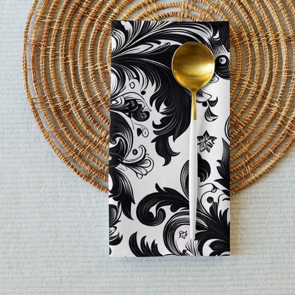 Black and White Damask Cloth Napkin Set – Elegant Reusable Fabric Napkins for Dining & Events