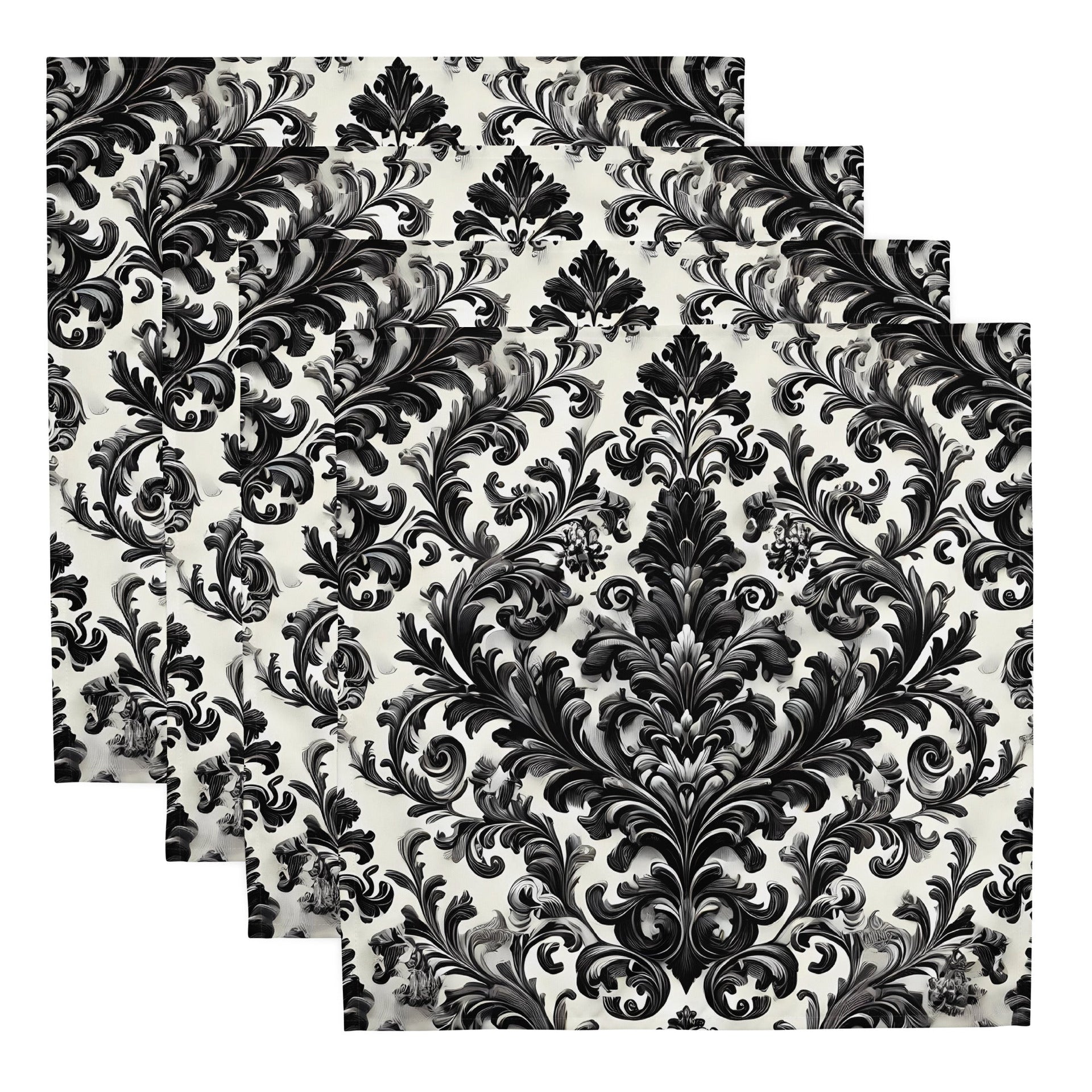Black and White Damask Cloth Napkin Set - Elegant Reusable Fabric Napkins for Dining, Wedding, and Home Décor